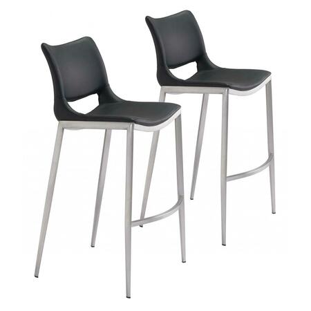 HOMEROOTS Black Faux Leather & Silver Mod Ergo Bar Chairs, 2PK 396432